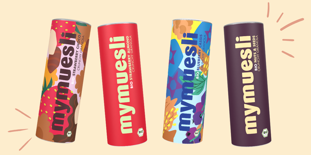 mymuesli bio Herbstliches Granola bundle bestehend aus den Sorten strawberry choco, strawberry almond, blueberry cassis und nuts & seeds.