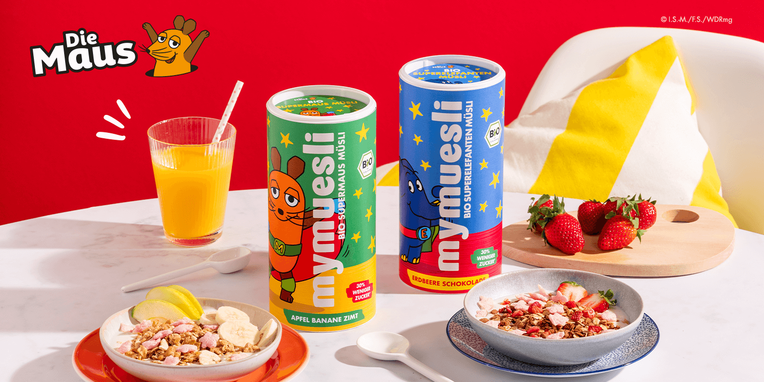 mymuesli Kinder Müslis mit der Maus und dem Elefanten - jetzt entdecken!
