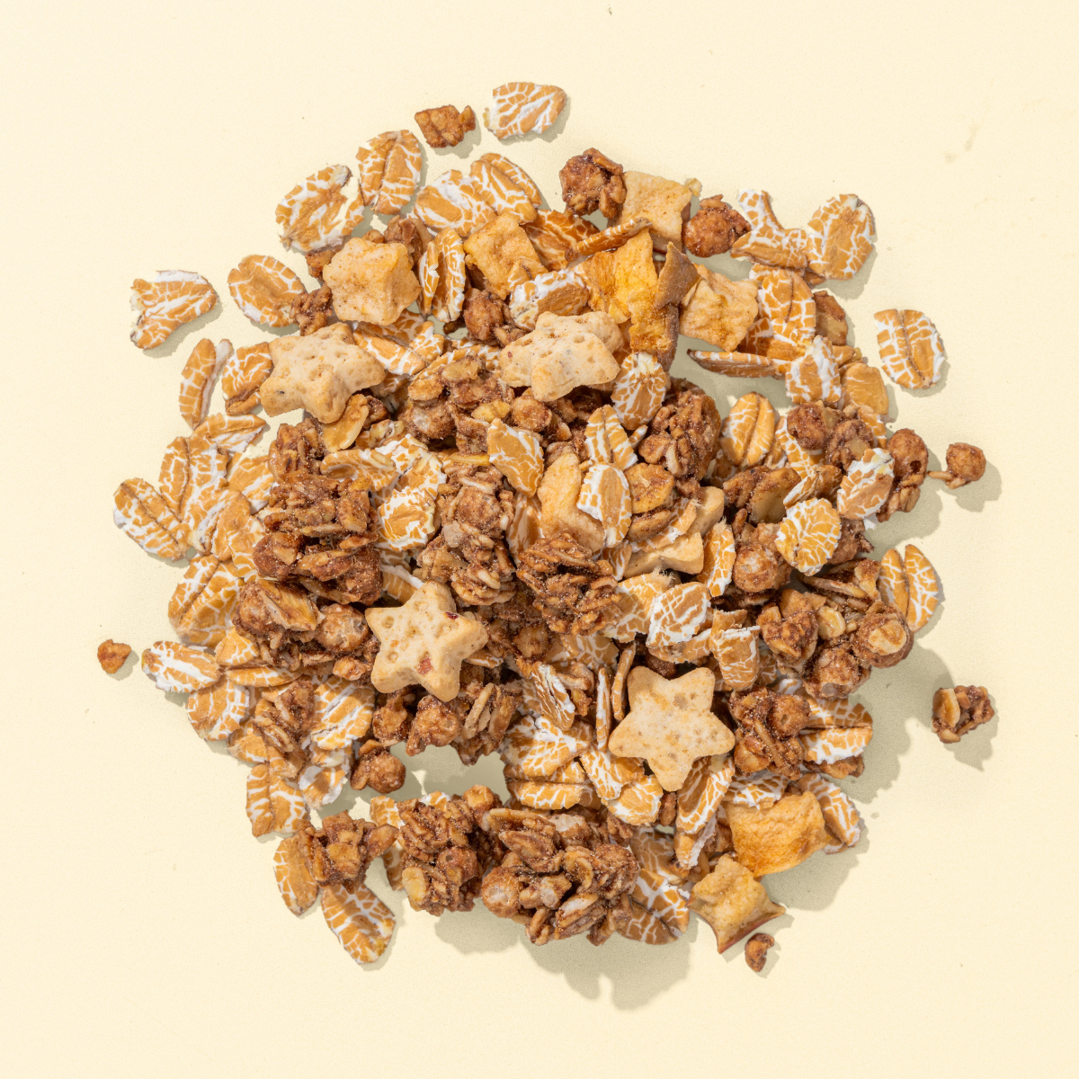 Müsli Abbildung, Haferflocken, Bratapfelsterne und Apfelstücke