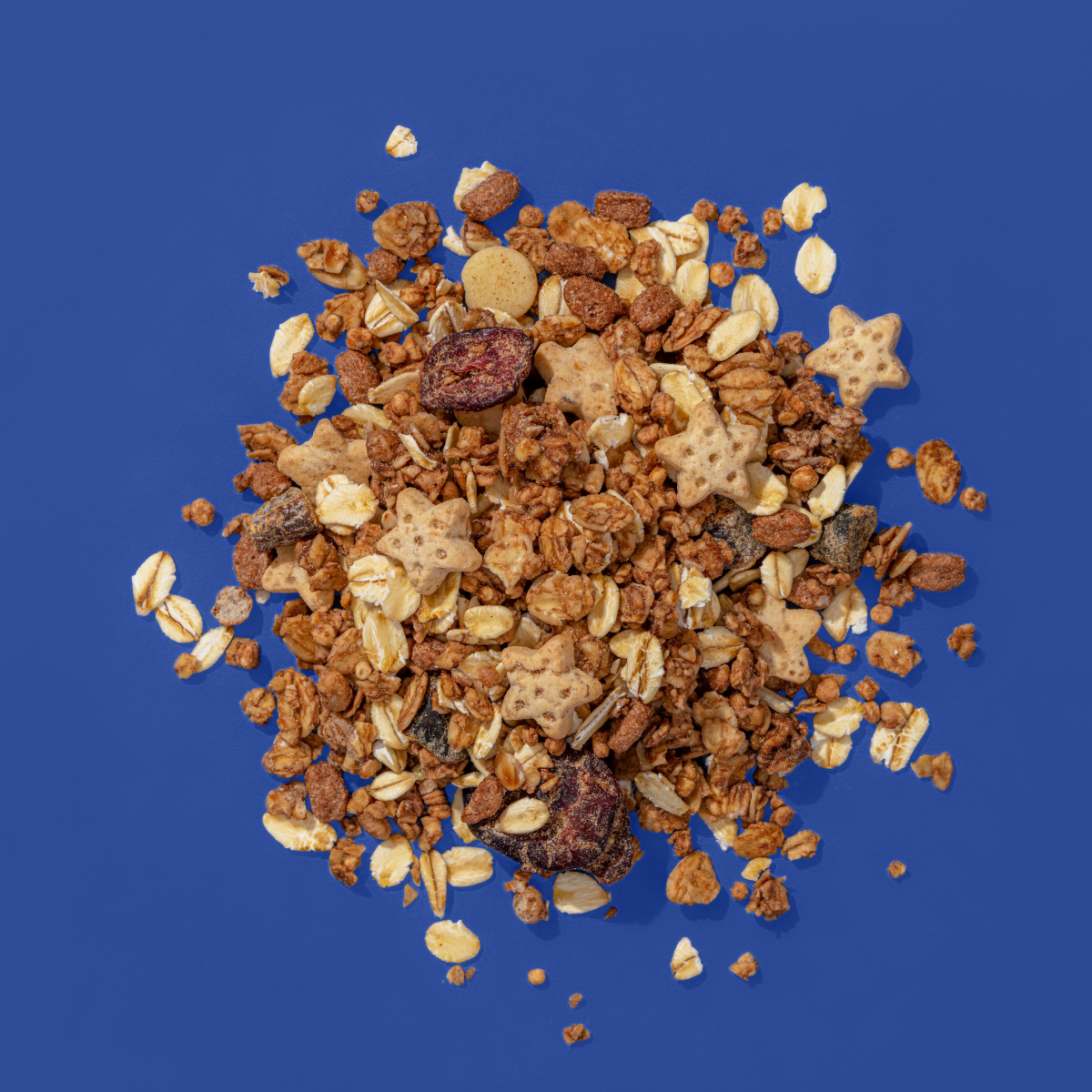 Müsli Abbildung, Haferflocken, Bratapfelsterne und Rosinen