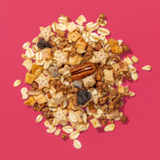 Müsli Abbildung, leckere Haferlocken, Bratapfelsterne, Pekannüsse und Apfelstückchen