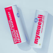 mymuesli Bio Low Sugar Yoghurt Raspberry Crunch Dose von vorne und hinten