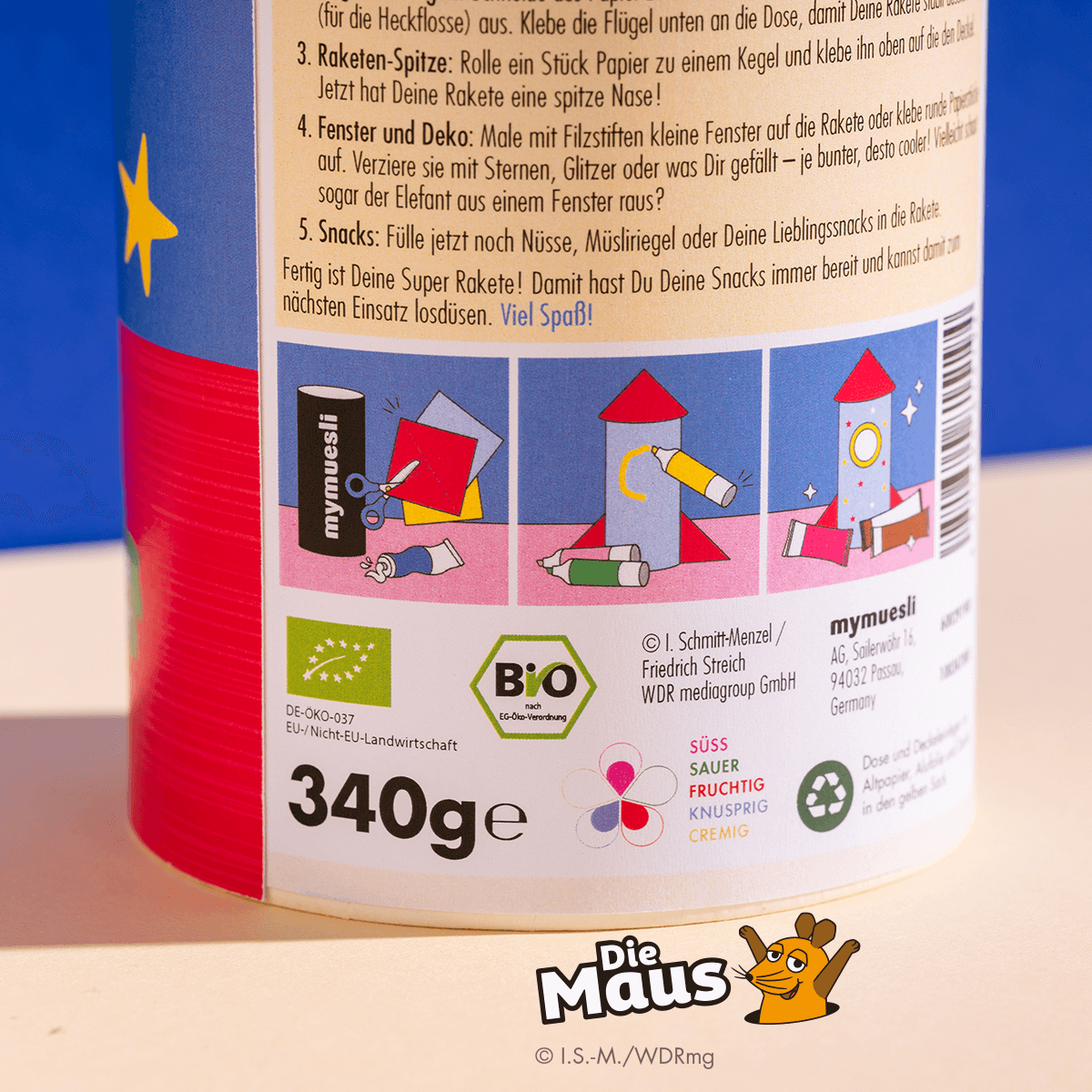 Mymuesli bio Superelefanten-Müsli mit Bastelanleitung für Kinder.