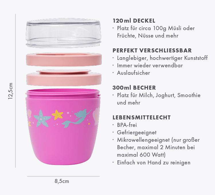 Disney Princess mymuesli2Go Becher mit 120 ml Fassungsvermögen für den Deckel und 300ml Fassungsvermögen für den Becher