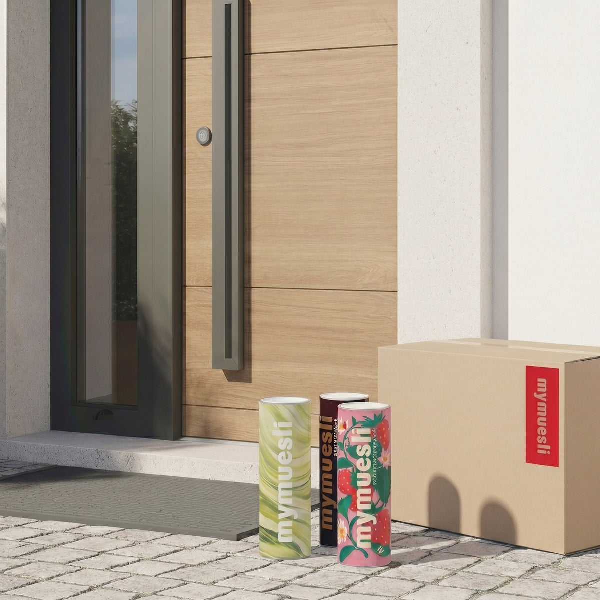 mymuesli Versand zur Haustür, Karton und Dosen