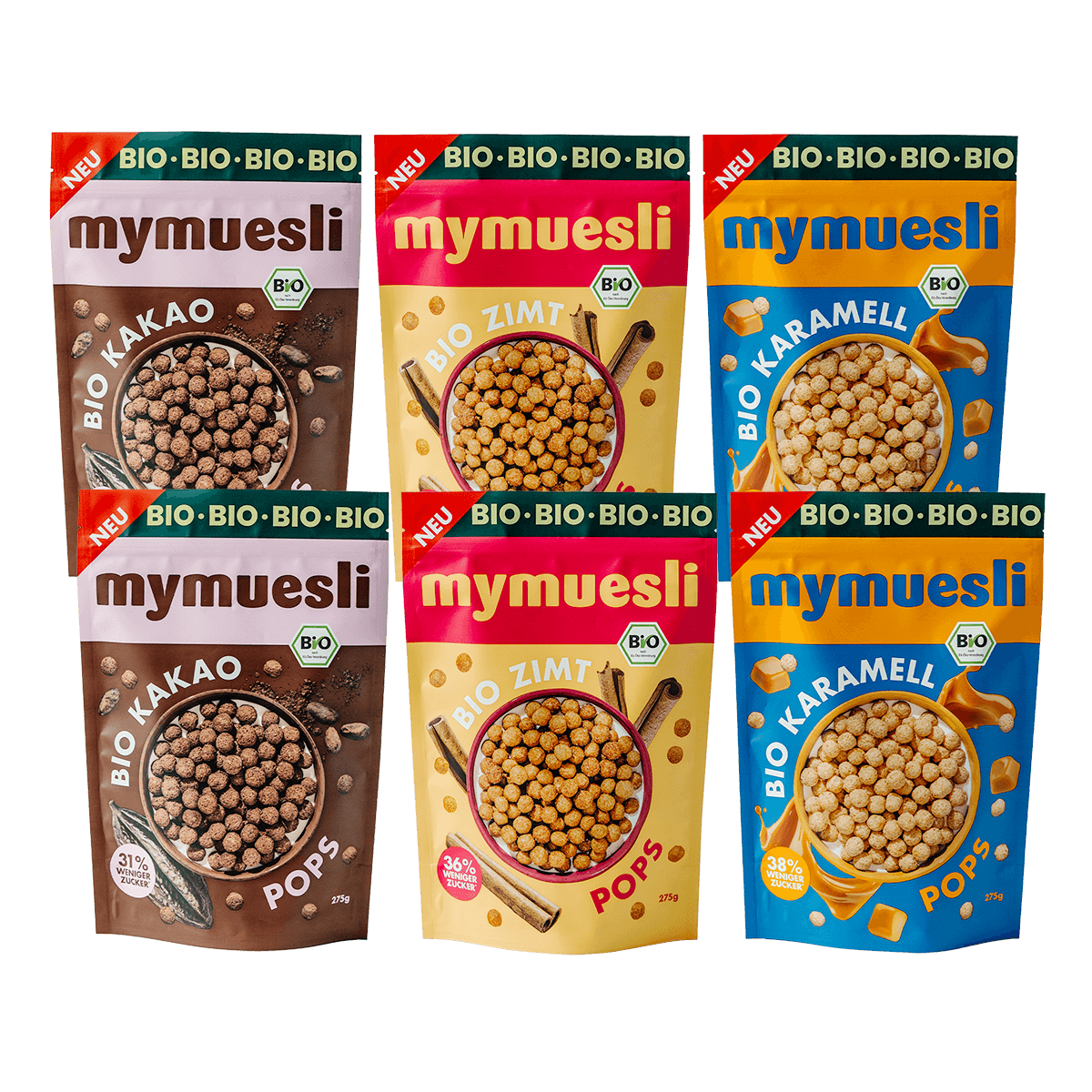 mymuesli Bio Cerealien - jetzt auch im 6er Paket mit jeweils 2 Packungen pro Sorte!