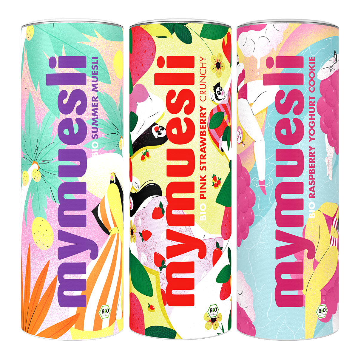 mymuesli Bio Sommer Probierpaket mit 3 Sommer Müslis: Bio Summer Müsli, Pink Strawberry Crunchy und Raspberry Yoghurt Cookie