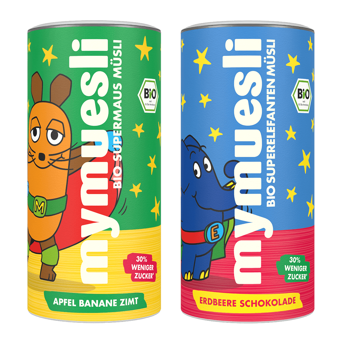 mymuesli Bio Supermaus und Superelefanten Müsli im Supermaus-Probierpaket