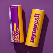 mymuesli Bio Mango Passionfruit Granola Dose von Vorne und seitlich