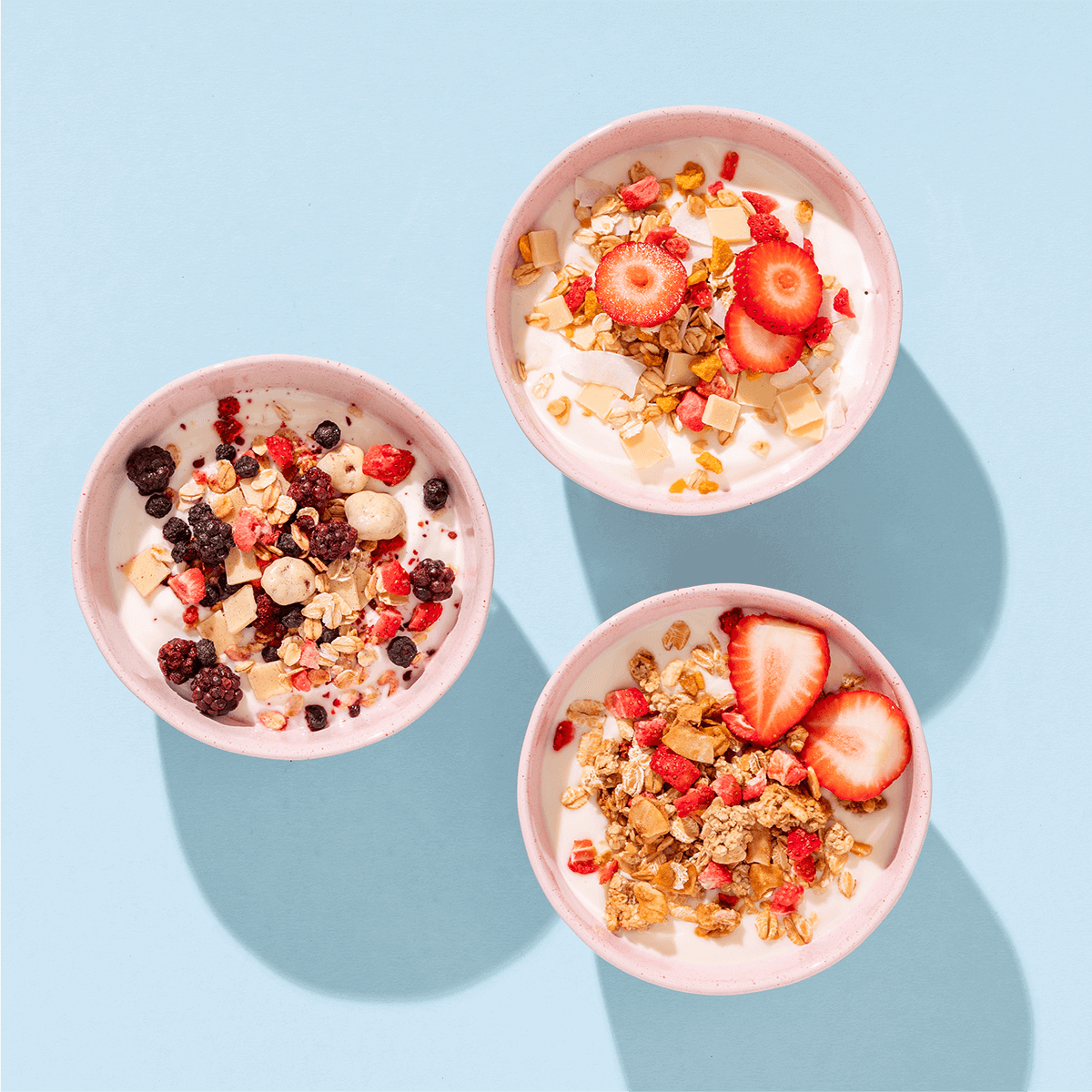 mymuesli Bio Sommer Mini Müslis mit 3 Müsli Sorten: Raspberry Yoghurt Cookie, Sommer Müsli und Pink Strawberry Crunch