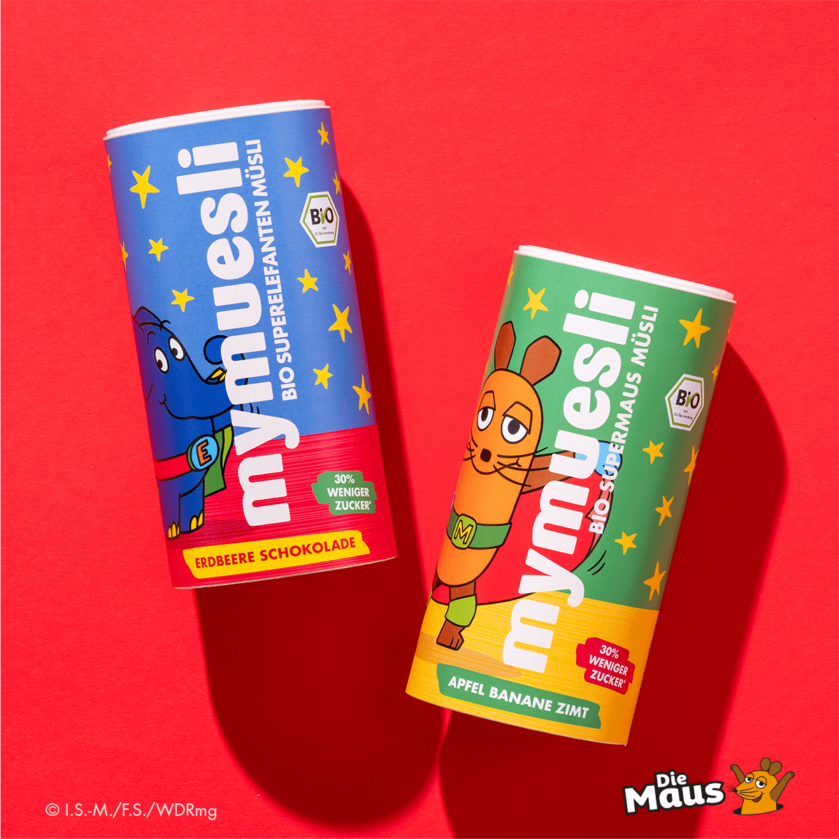mymuesli Supermaus-Probierpaket mit der Maus und dem Elefanten