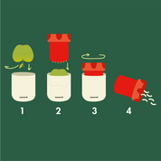 mymuesli Apfelreibe Step by Step Anleitung: Apfel in die Reibe legen, Rebe schließen, Reibe drehen - und fertig ist der Apfel