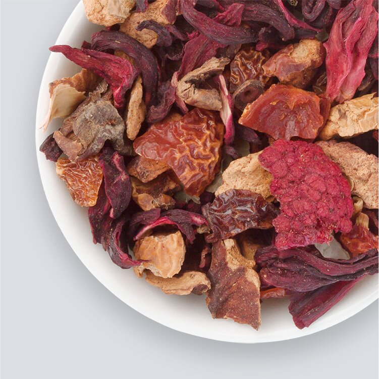 Früchtetee Red Ruby in einer Schale
