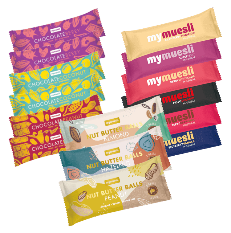 Snack Paket mit Riegeln und Nut Butter Balls