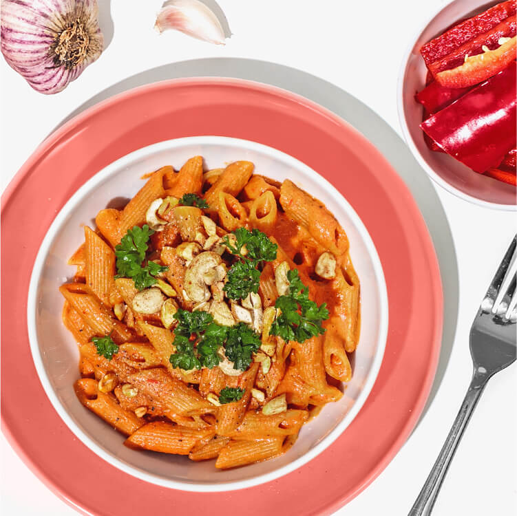 Cremige Paprika Pasta mit Cashew Nilk