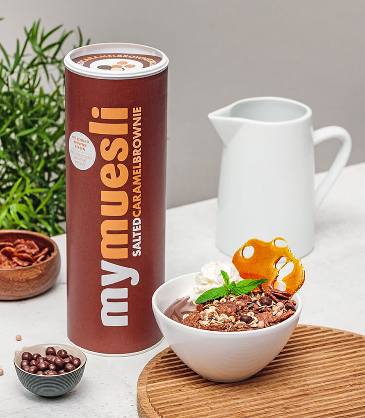 Saltet Caramel Brownie Muesli mit Mueslischale