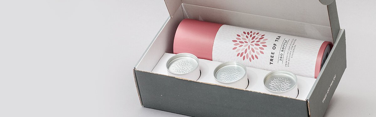 Das Tea2go Set mit der 2go Bottle und 3 leckeren Sorten Bio-Blatt-Tee