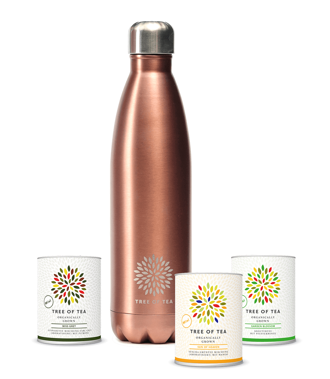 Artikel klicken und genauer betrachten! - Unsere Thermo Bottle in feinem Roségold gibt es auch im Set mit 3 leckeren Sorten Bio-Blatttee, damit Du Deinen Lieblingstee überall und stilsicher genießen kannst. Und passend zur Weihnachtszeit gibt es die Tee-Minis in einer weihnachtlichen Geschenkbox. Dank des doppelwandigen Edelstahls bleibt heißer Tee in der Bottle bis zu 12 Stunden lang warm und kalter Tee bis zu 24 Stunden eisgekühlt. | im Online Shop kaufen