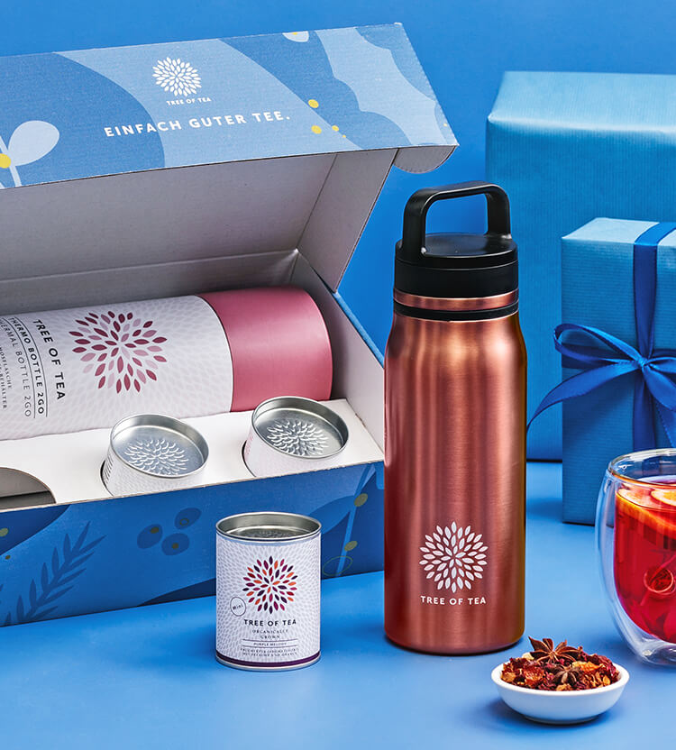 article3b-thermo2go-set-xmas2022.jpg Tree of Tea Weihnachtsgeschenkbox mit Thermo 2go Bottle und drei Mini Tees