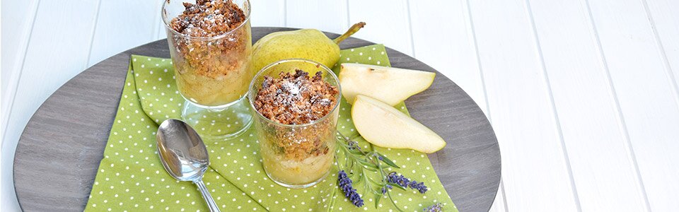 Müsli-Crumble mit Birnen - Rezept für ein leckeres Dessert